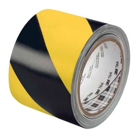 Box Packaging 3M 766 Striped Vinyl Tape 3" x 36 Yds 5 Mil Black/Yellow - 2/PACK T9687662PK